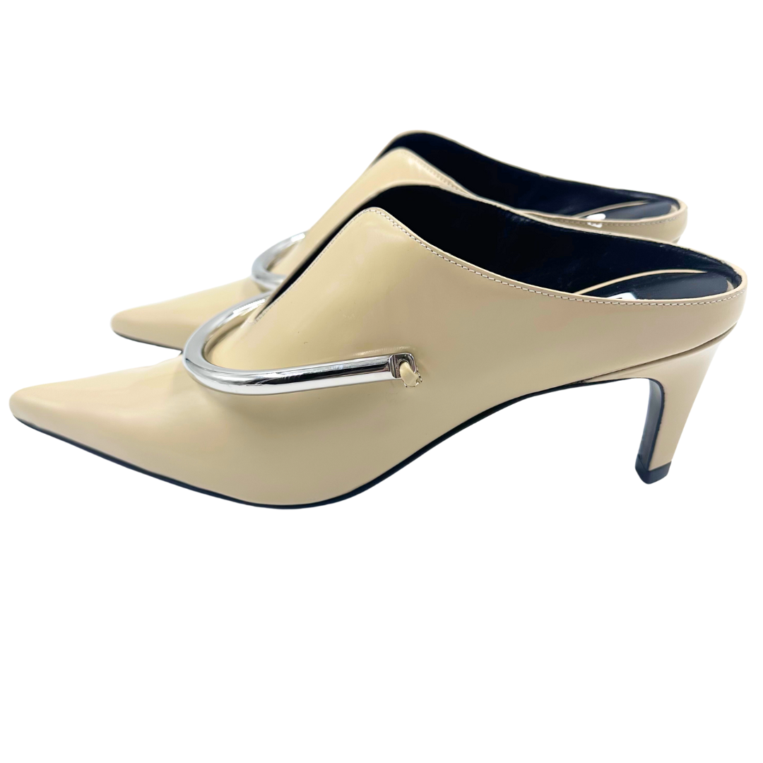 Jil Sander 7.5 37.5 Beige/Silver Leather Heels