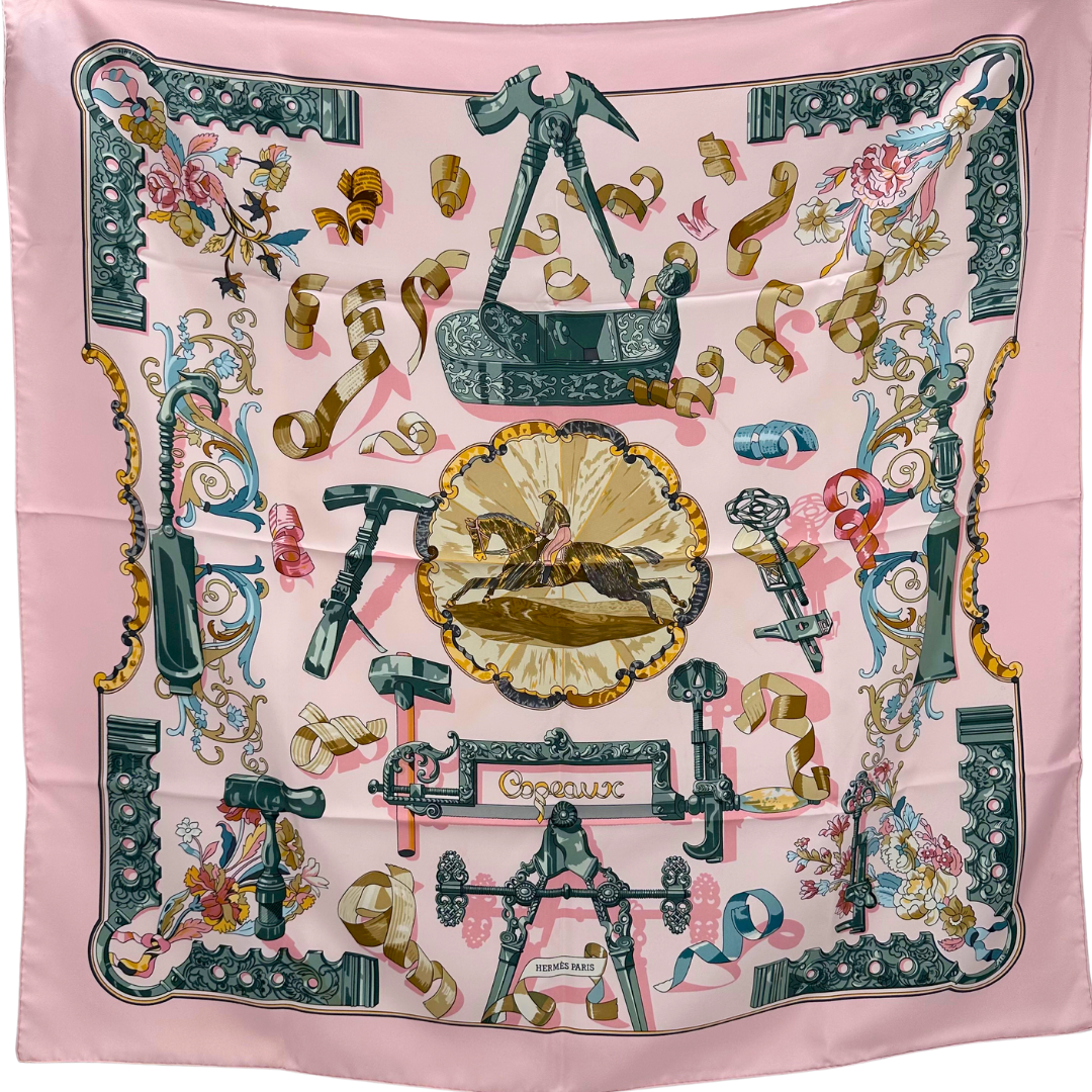 Pink Hermes Scarf Copeaux By Caty Latham, Issued In 1998