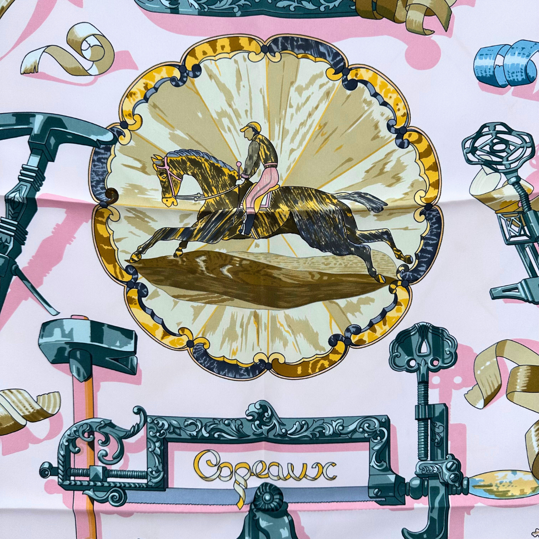 Pink Hermes Scarf Copeaux By Caty Latham, Issued In 1998