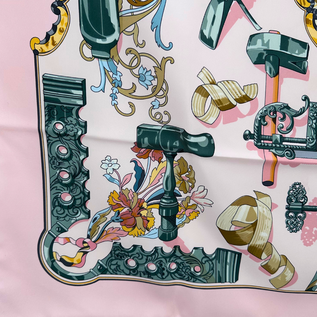 Pink Hermes Scarf Copeaux By Caty Latham, Issued In 1998