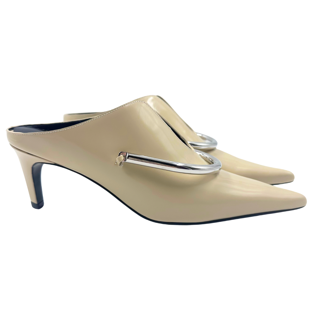 Jil Sander 7.5 37.5 Beige/Silver Leather Heels