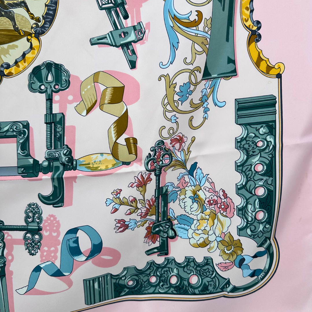 Pink Hermes Scarf Copeaux By Caty Latham, Issued In 1998