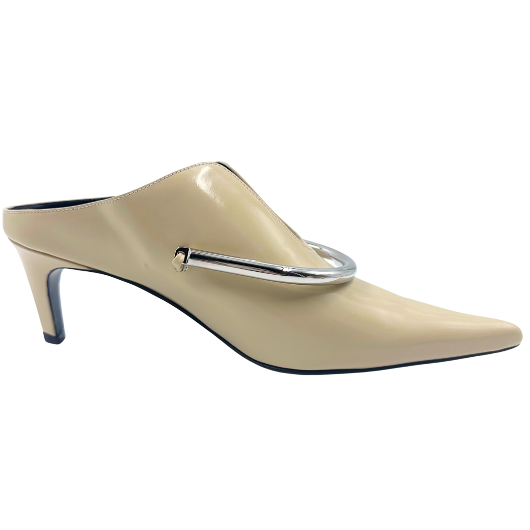 Jil Sander 7.5 37.5 Beige/Silver Leather Heels