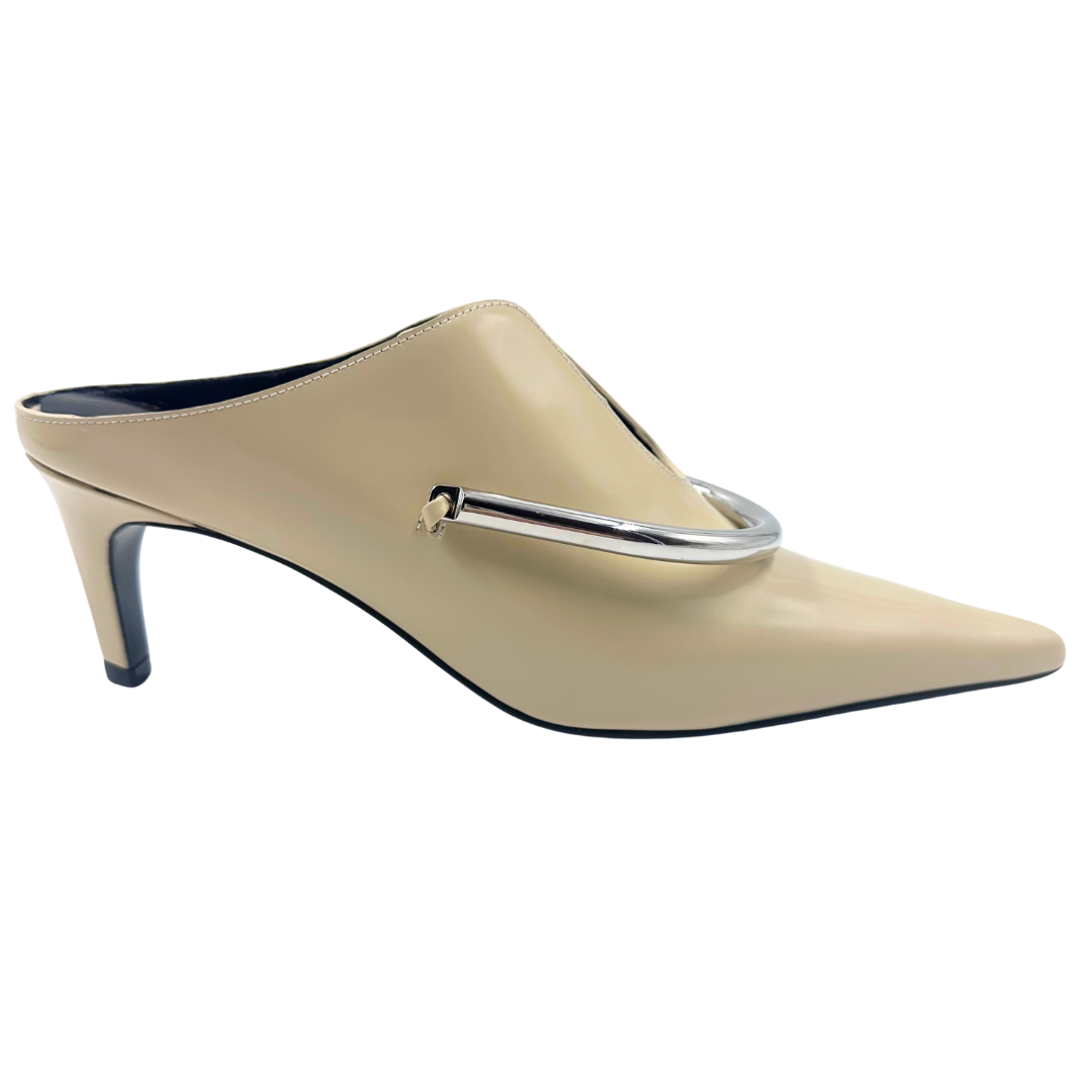 Jil Sander 7.5 37.5 Beige/Silver Leather Heels