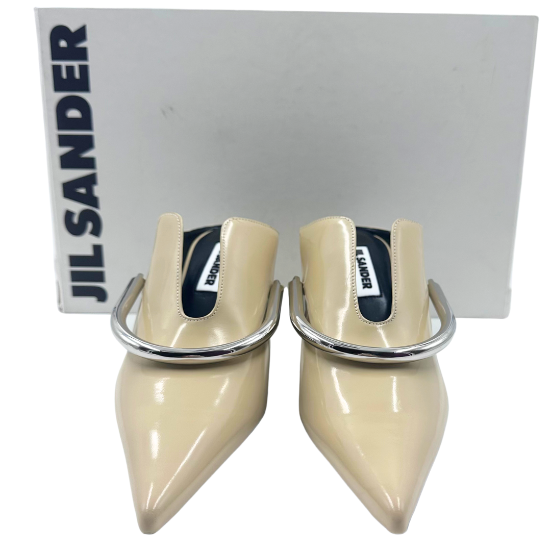 Jil Sander 7.5 37.5 Beige/Silver Leather Heels