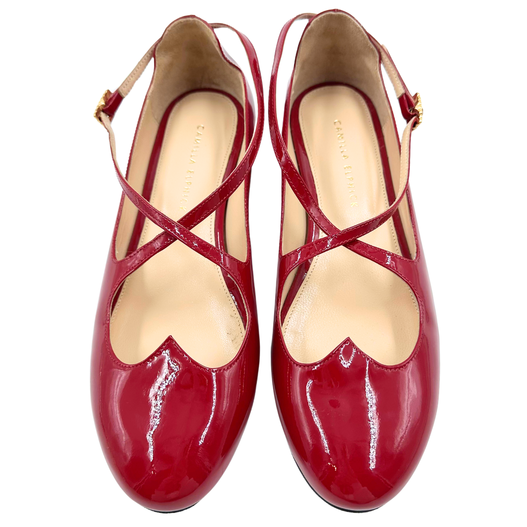 Camilla Elphick 7.5 37.5 Red Patent Leather Flats