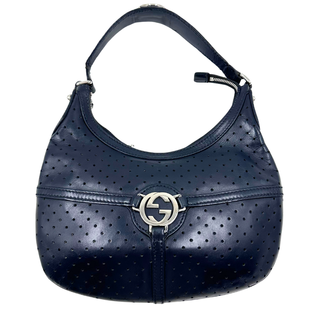 Gucci Perforated Calfskin Reins Hobo Top Handle Bag