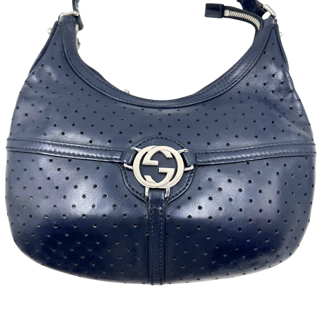 Gucci Perforated Calfskin Reins Hobo Top Handle Bag