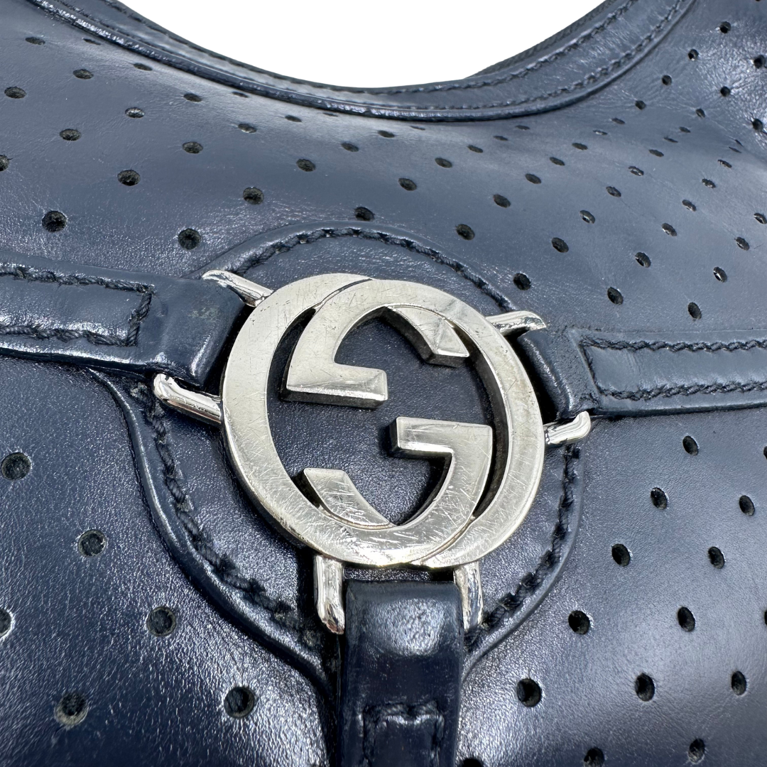 Gucci Perforated Calfskin Reins Hobo Top Handle Bag