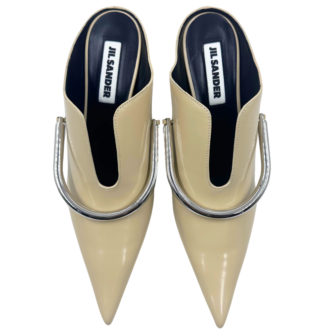 Jil Sander 7.5 37.5 Beige/Silver Leather Heels