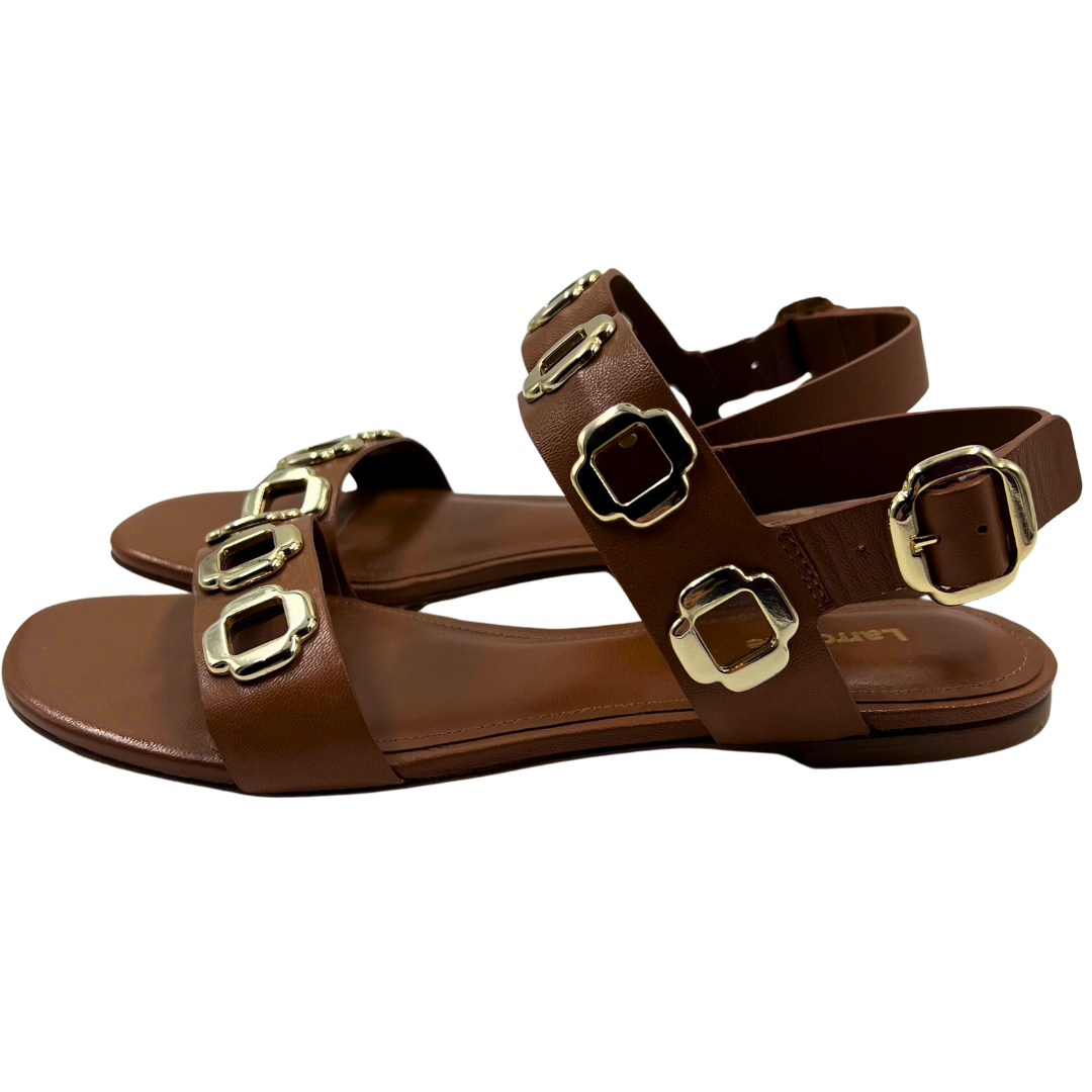 Larroude Caramel Leather Sandals