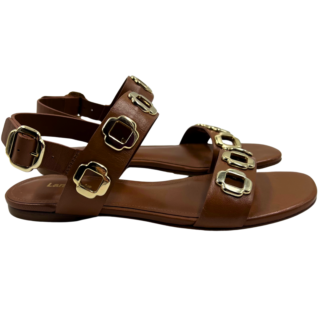 Larroude Caramel Leather Sandals