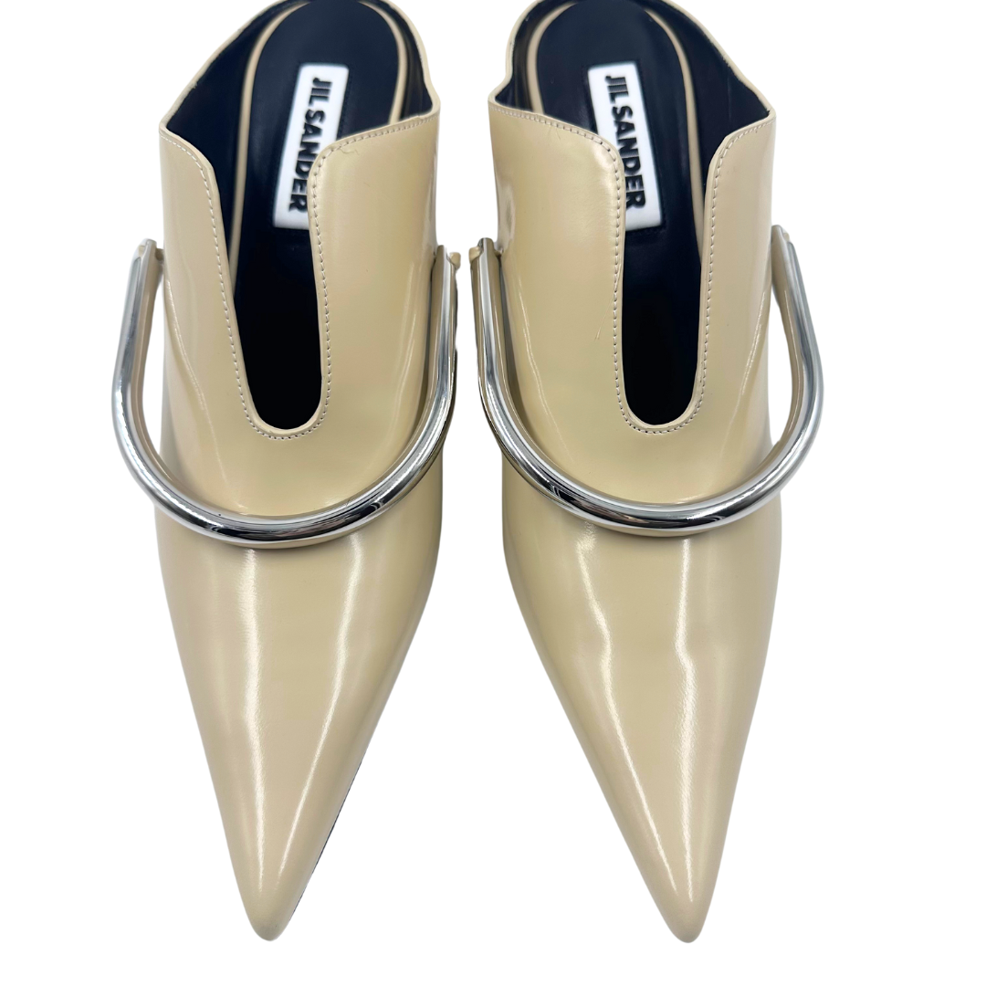 Jil Sander 7.5 37.5 Beige/Silver Leather Heels