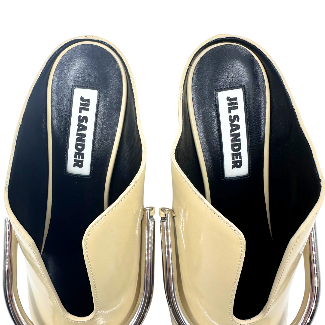 Jil Sander 7.5 37.5 Beige/Silver Leather Heels