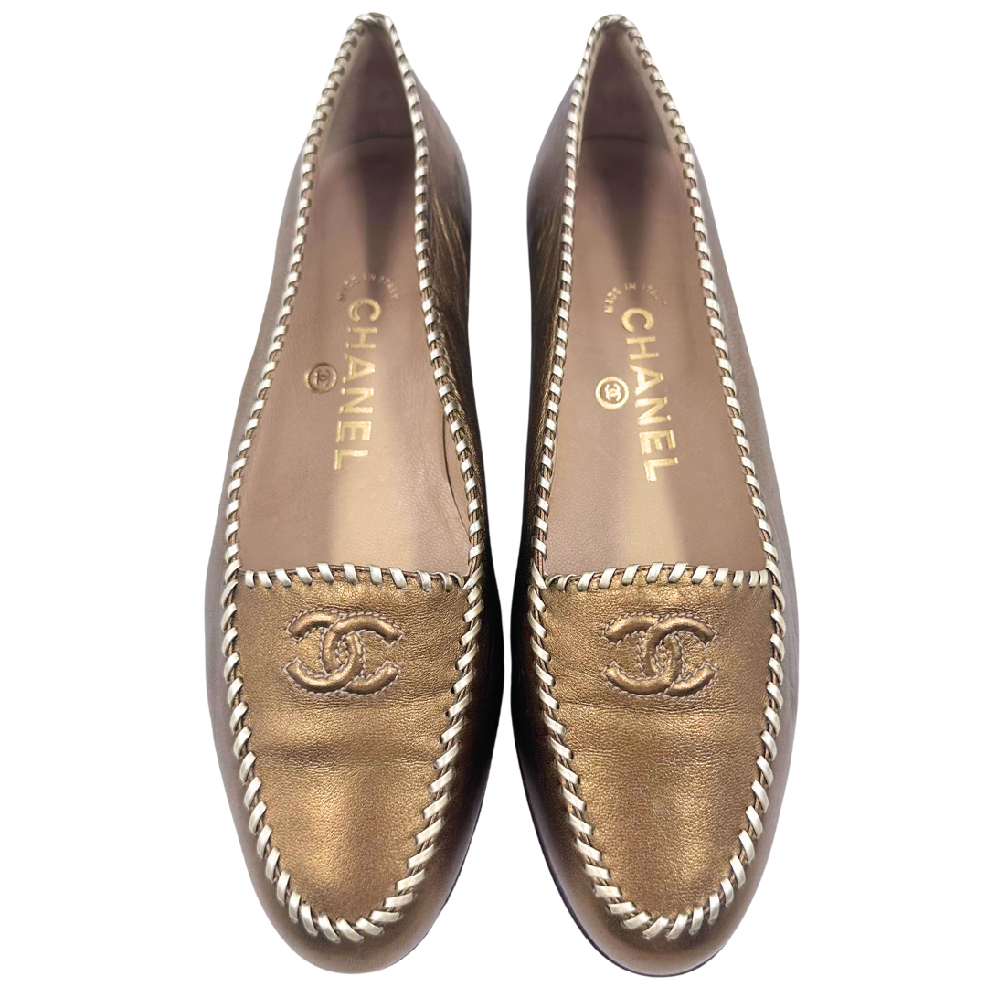 Chanel Gold Leather Flats