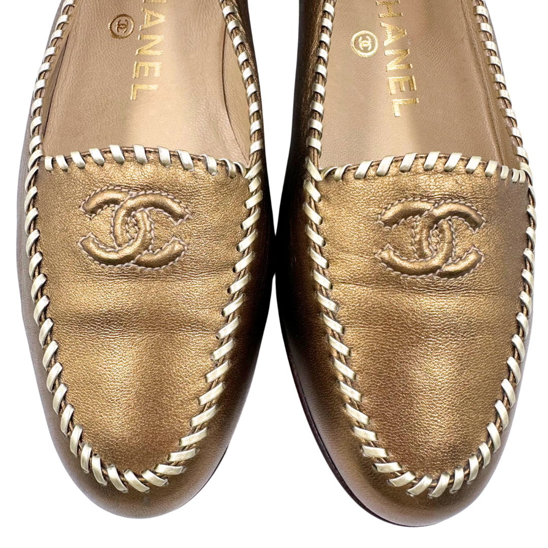 Chanel Gold Leather Flats