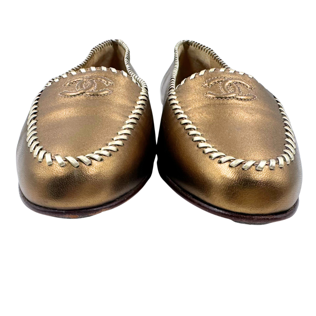 Chanel Gold Leather Flats