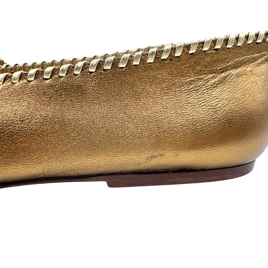 Chanel Gold Leather Flats