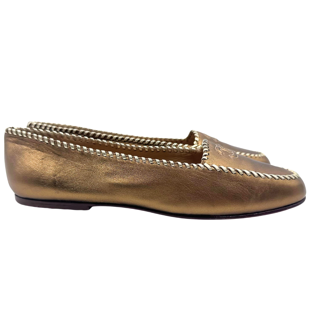 Chanel Gold Leather Flats