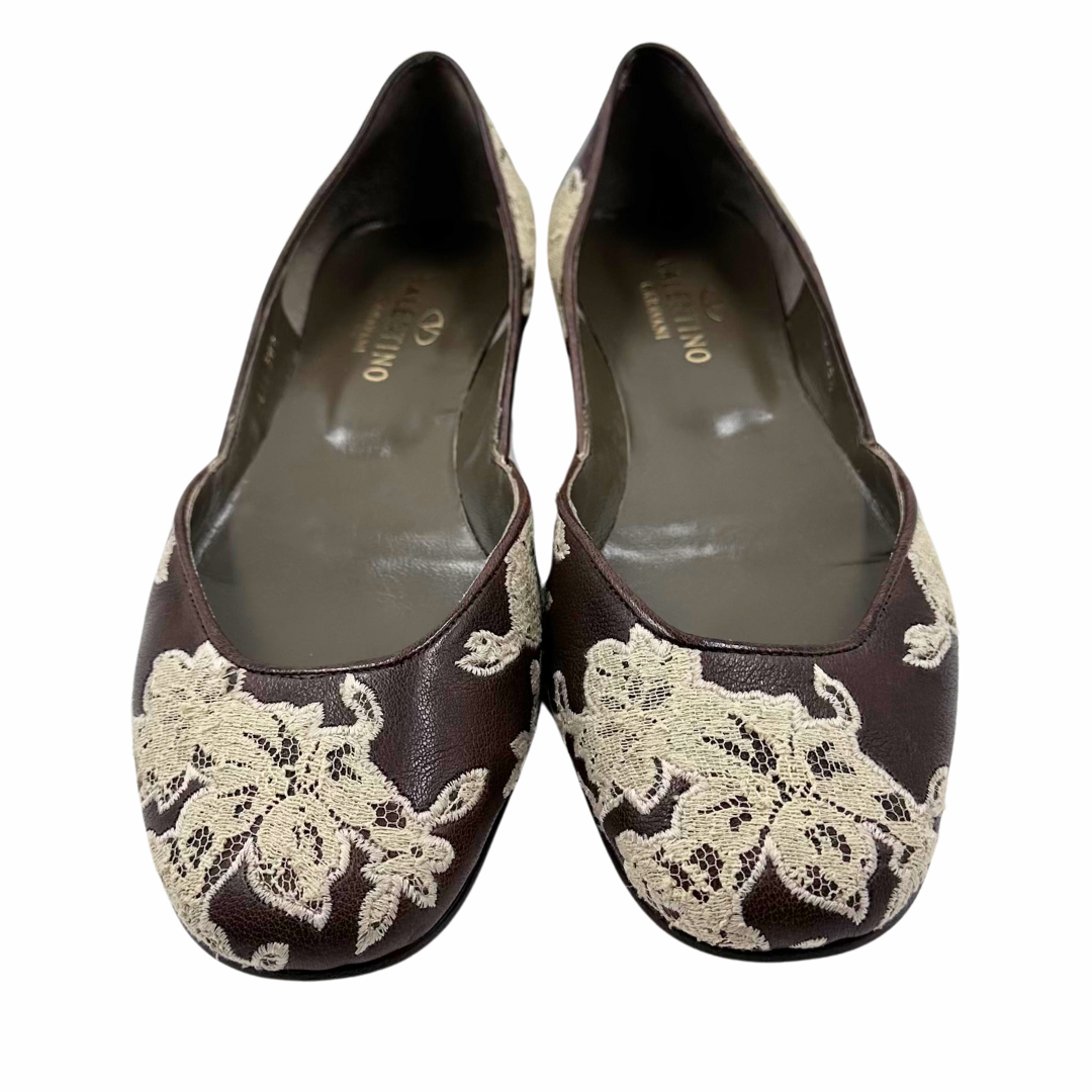 Valentino Brown/Cream Leather Ballet Flat