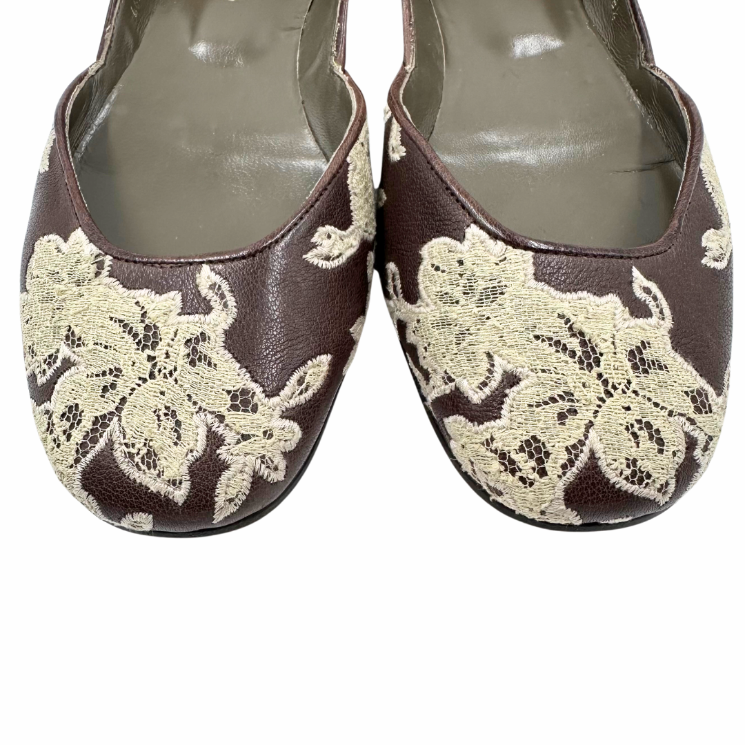 Valentino Brown/Cream Leather Ballet Flat