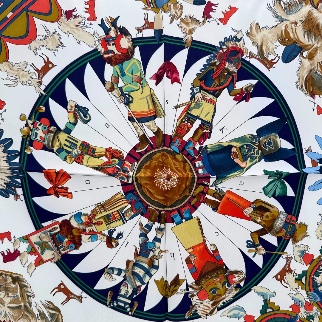 Kachinas Hermes Silk Scarf by Kermit Oliver