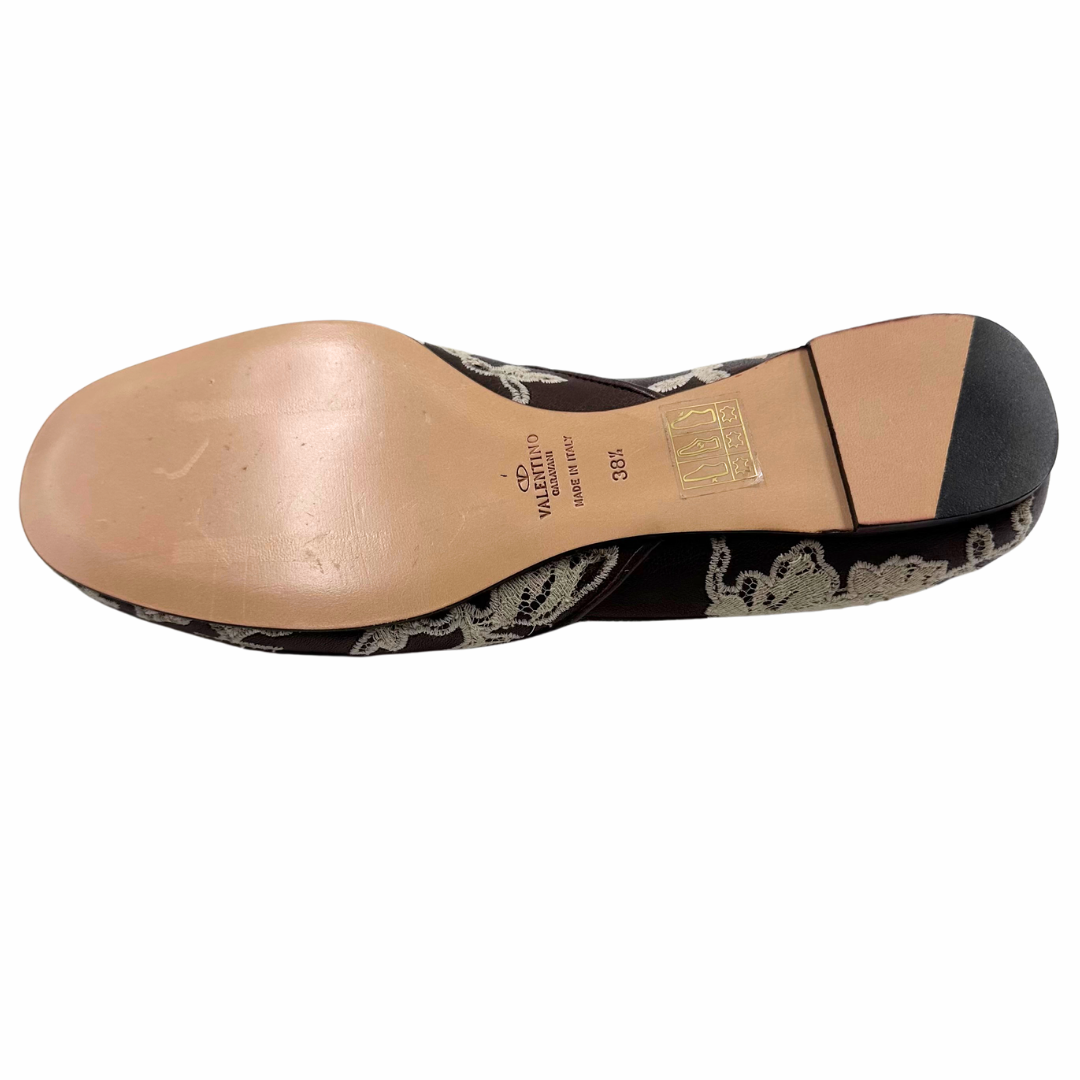 Valentino Brown/Cream Leather Ballet Flat